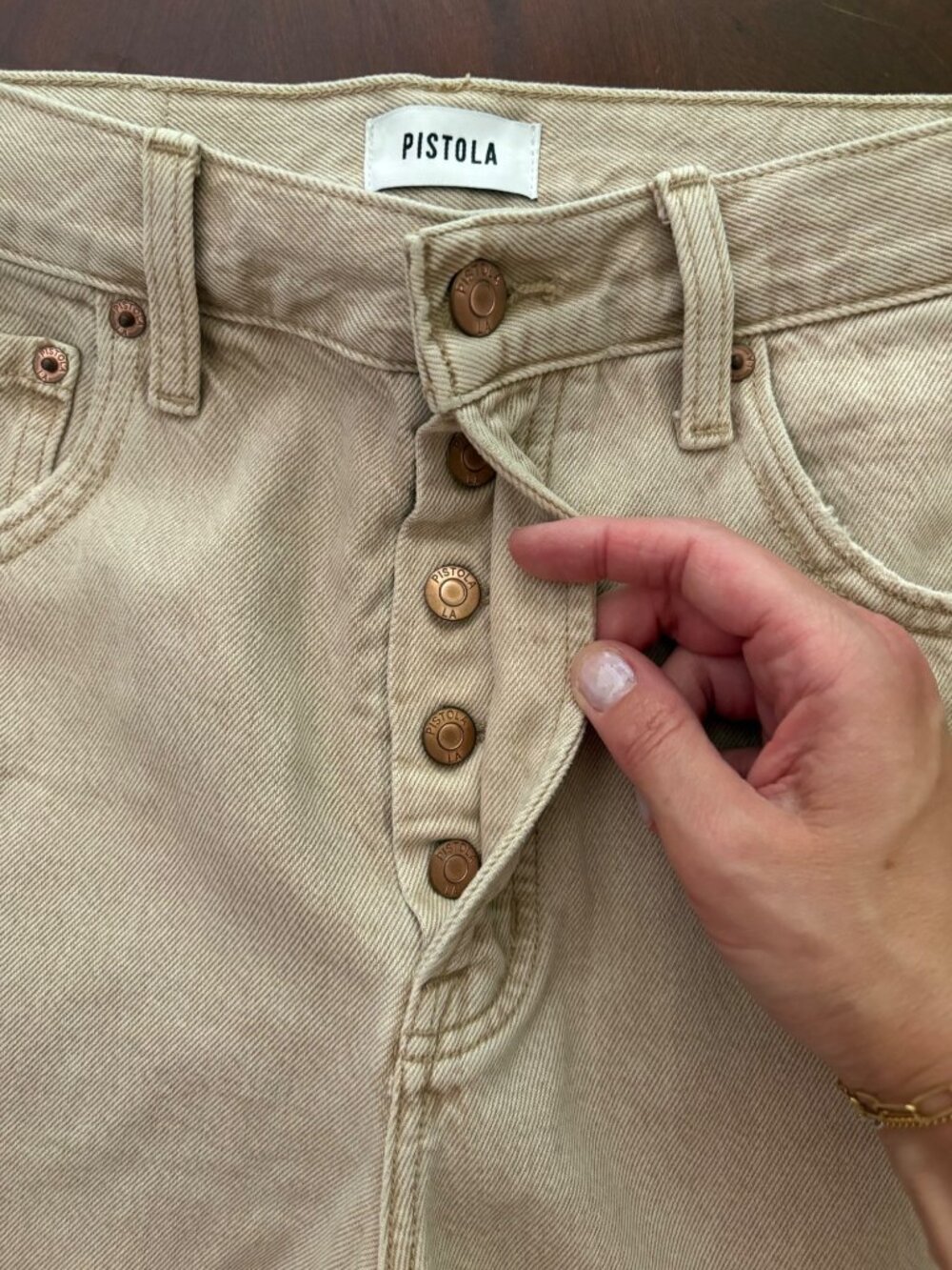 Pistola Ryder High Rise Cuffed Wide Leg Cropped Jeans Oatmeal Tan Beige Size 26 - Picture 10 of 14